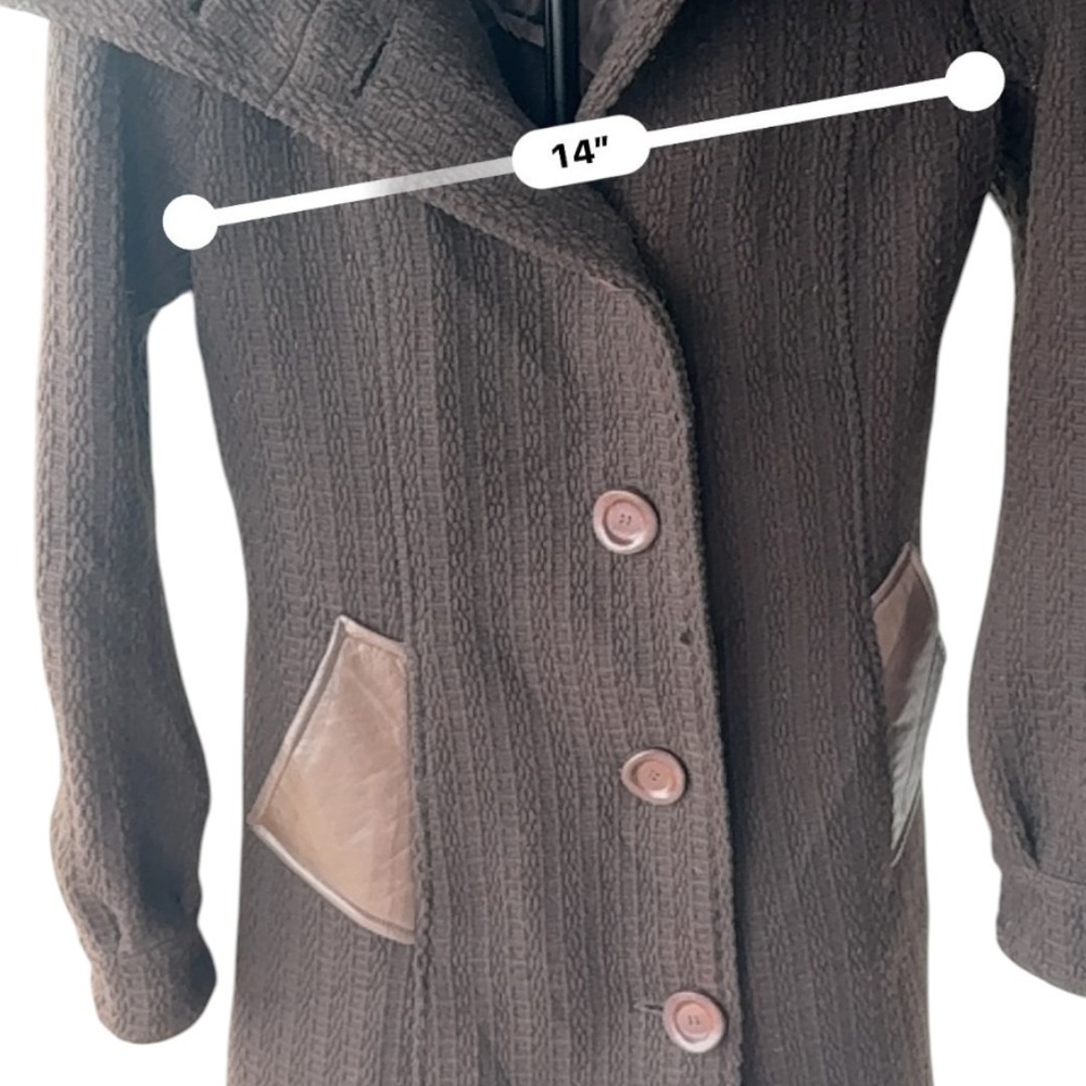 Mackage Womens Funnel Neck Wool Blend Coat Size S Brown Leather Trim Tailored - Picture 2 of 10